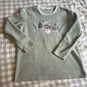 Green Snowman Embroidered Pullover Sweater